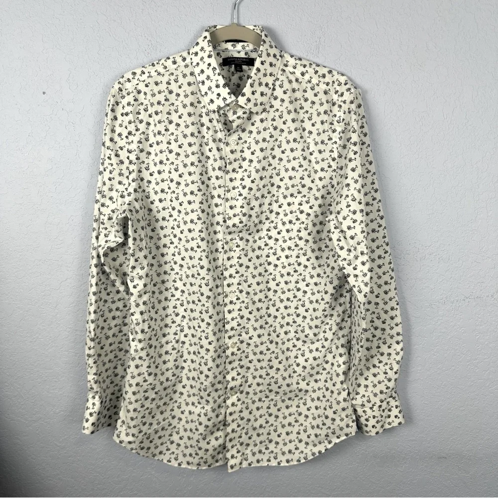 Banana Republic Mens Grant Slim Fit Palm Tree Button Down M No Iron Cotton Shirt